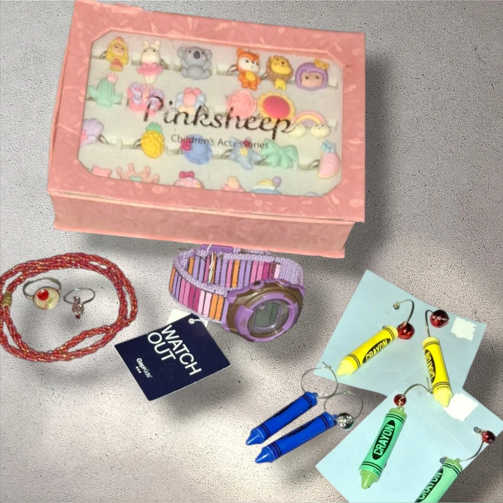 Kids Fun Jewelry. Gap Kids Watch, Adjustable Rings Earrings NEW, Etc